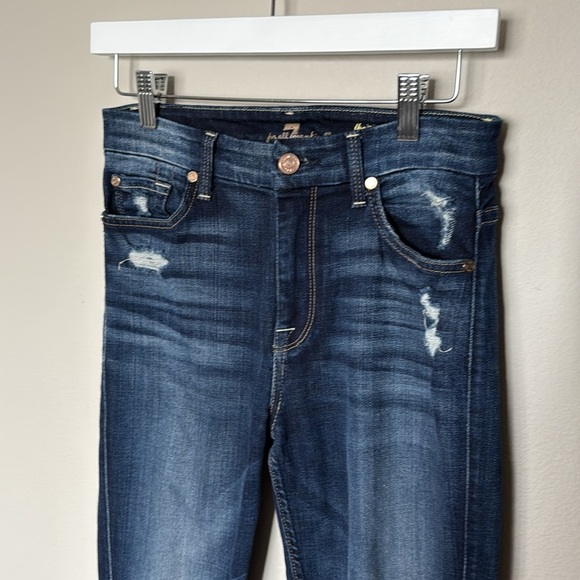 7 for All Mankind High Waist Skinny Jeans Sz 26 EUC Lightly Distressed Med Wash - Picture 4 of 14